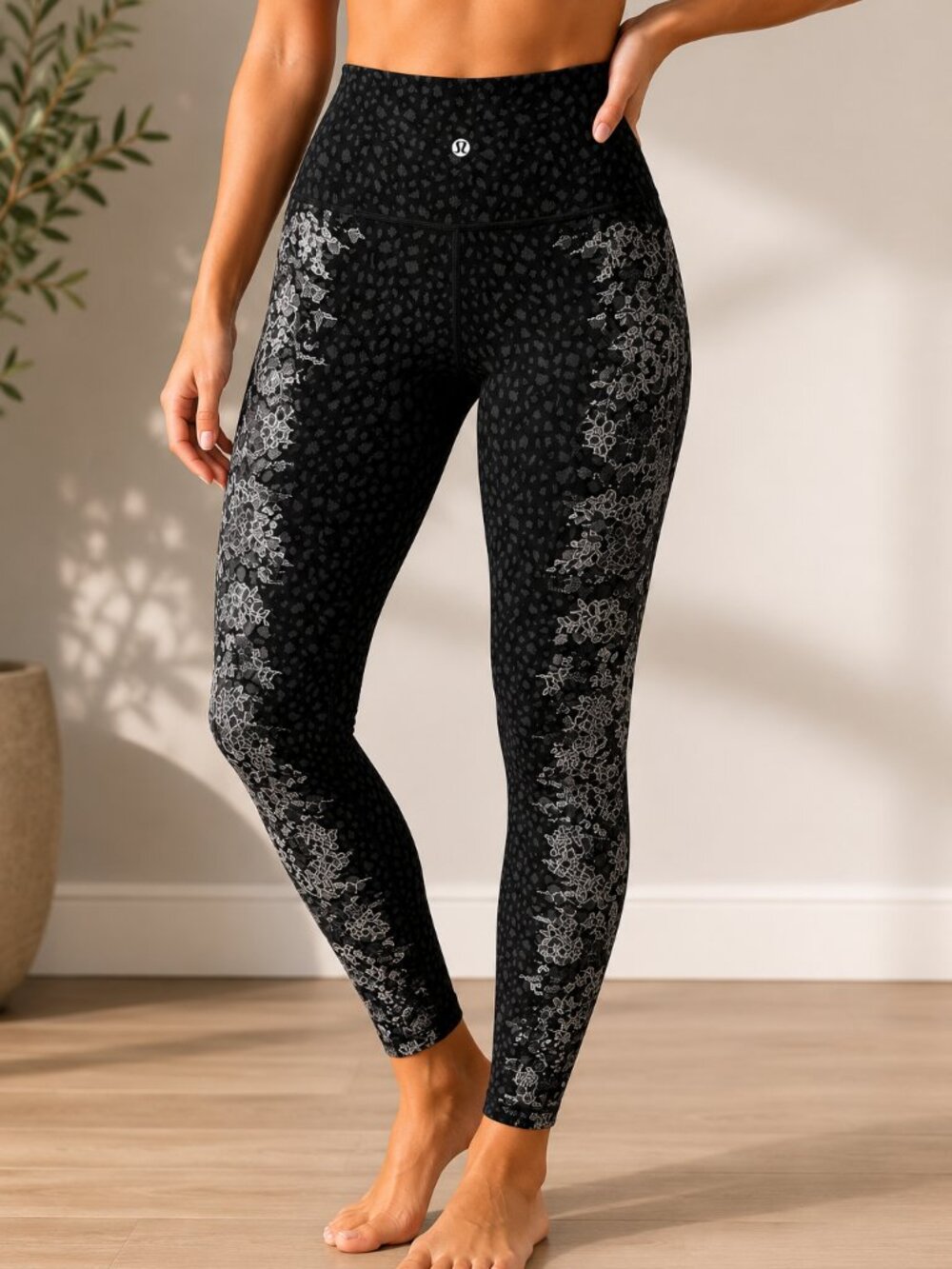 lululemon athletica Black and Gray Lace Patterned Leggings